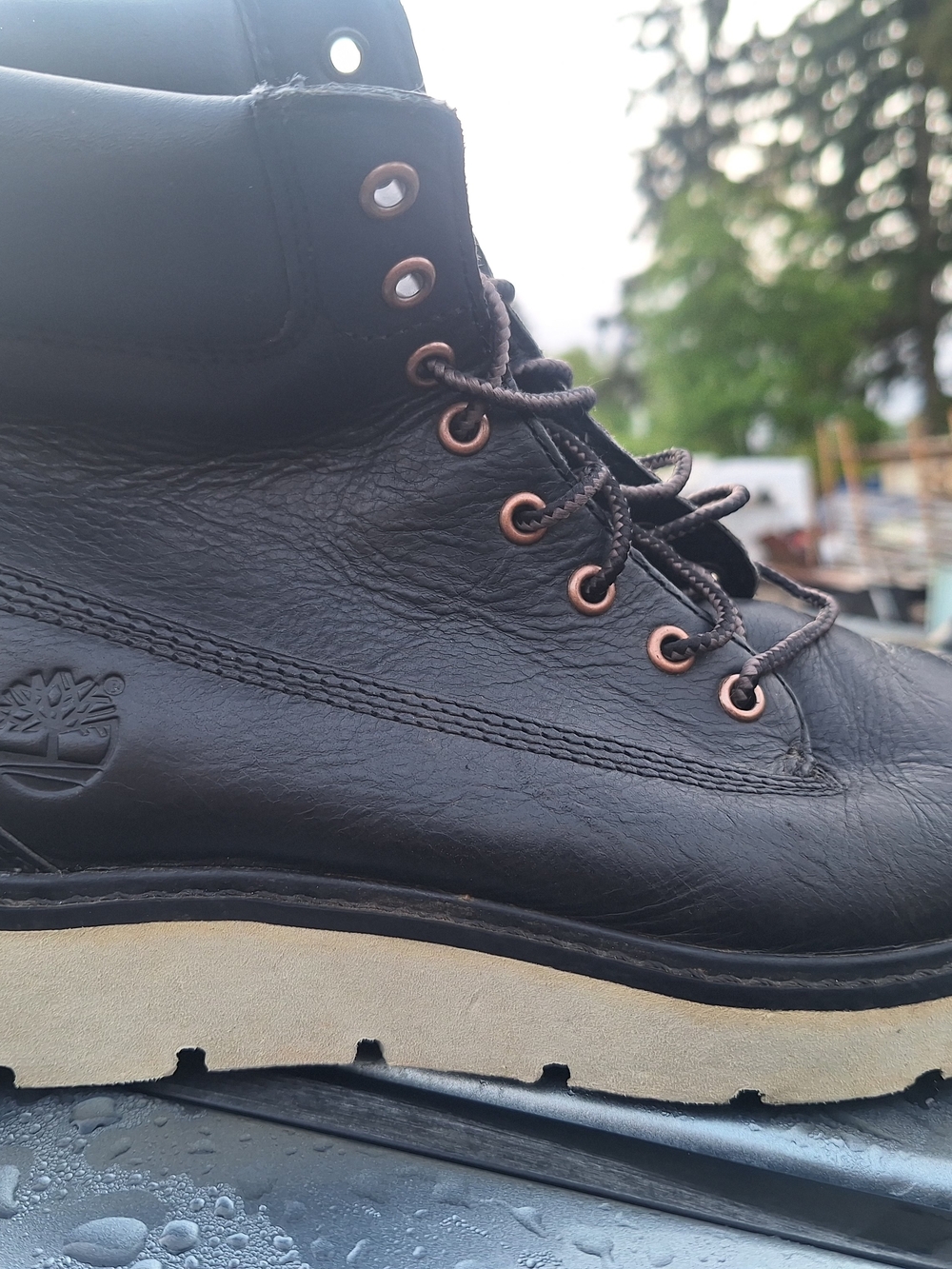 Men's Black Leather Work Boot with Cream Sole